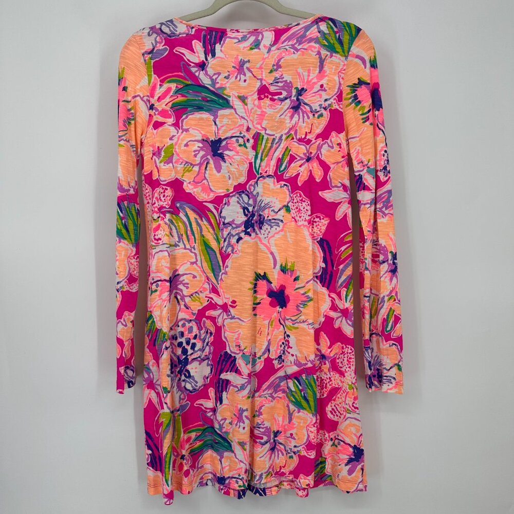 Lilly Pulitzer  Paradis Swing Dress‎ S Magenta Tipping Point Long Sleeve Floral - Picture 4 of 12